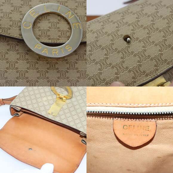 CELINE Macadam Canvas Shoulder Bag Beige Gold - Picture 11 of 13